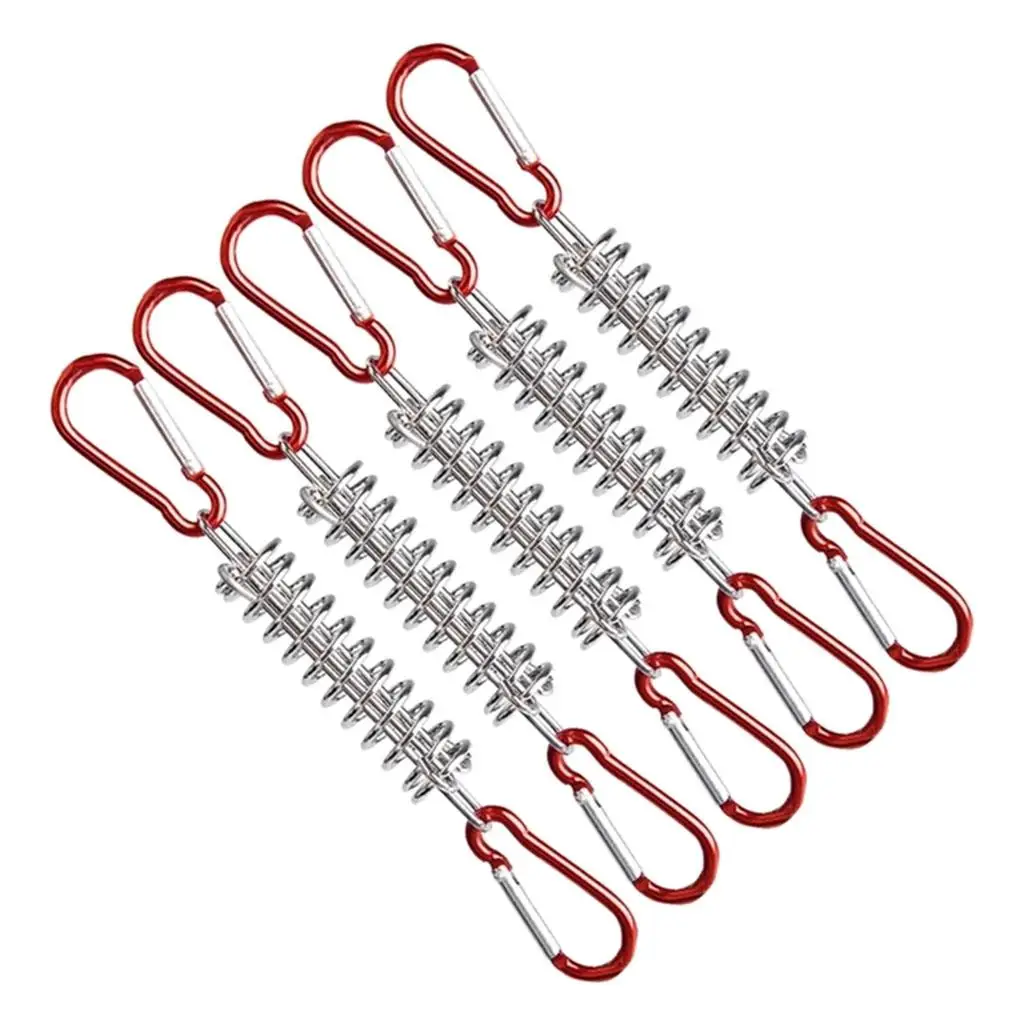 5x Tent Spring Buckle Fixed Hook W/Carabiner Clips Rope Tensioner for