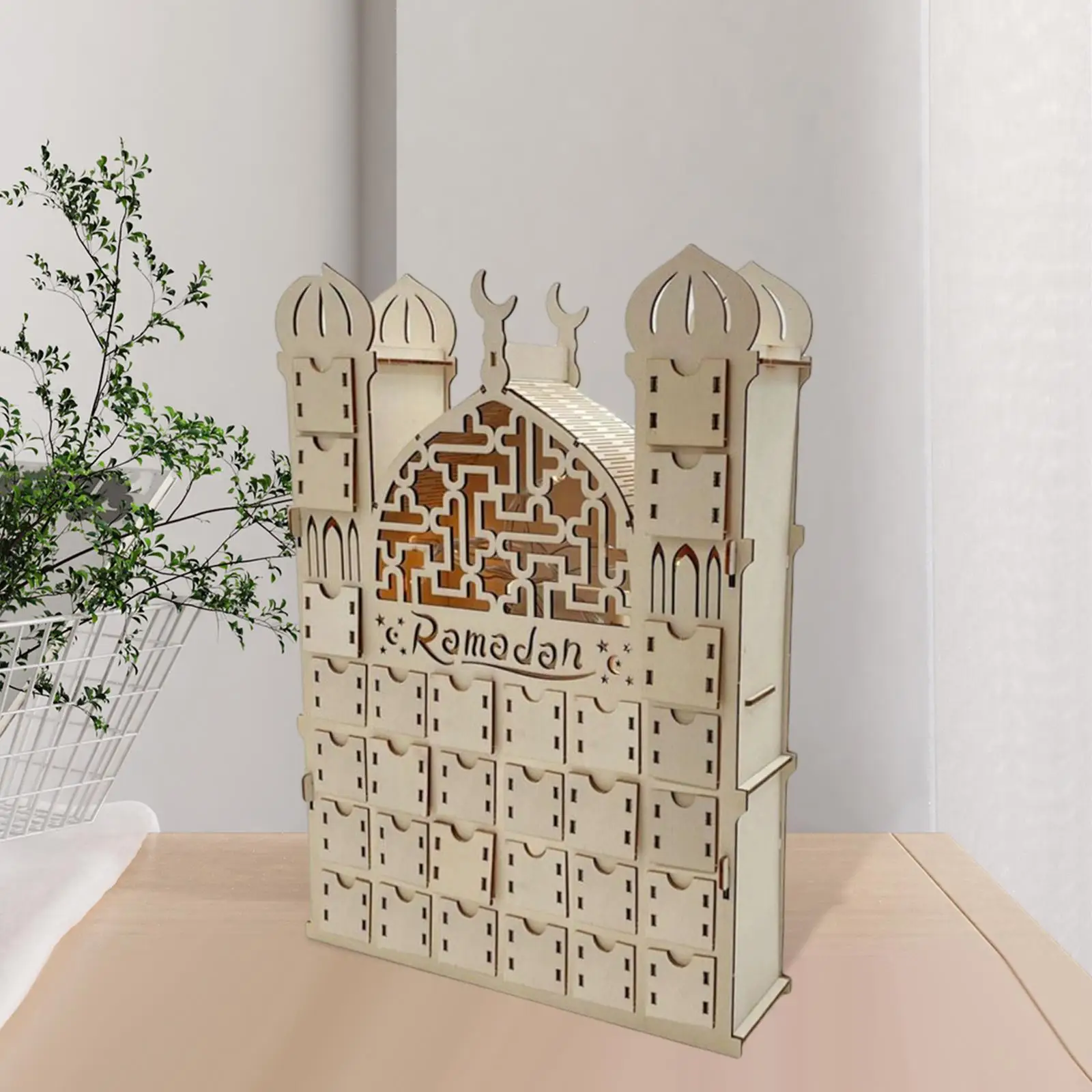 Wooden Drawer Ramadan Decor Led Eid Mubarak Advent Calendar  Muslim Islamic Wooden Ornaments Table Decor Craft Art
