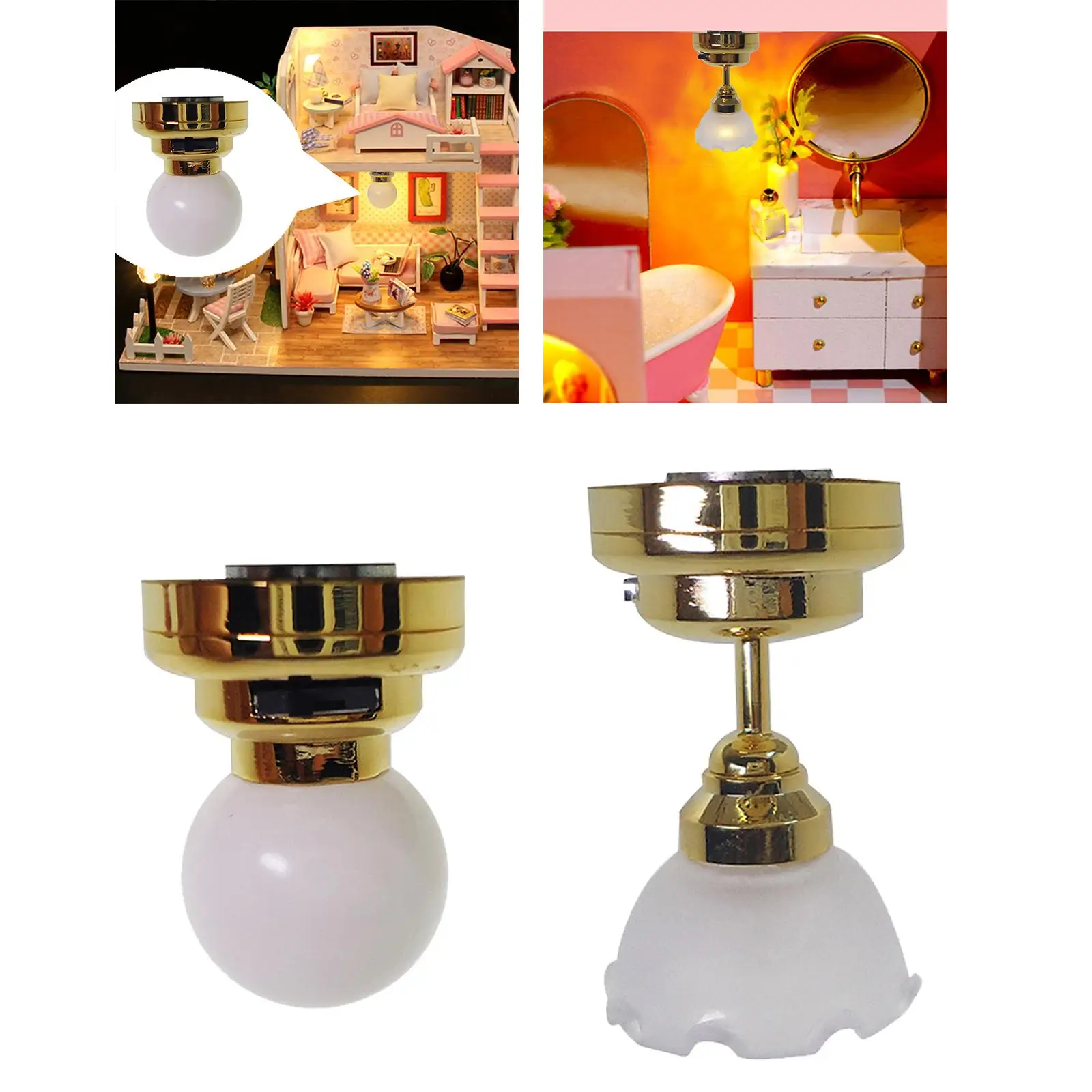 Mini Ceiling Ligh Miniature Scene Model 1:12 Dollhouse Ceiling LED Lamp Dollhouse Furniture for Bedroom Dollhouse Diorama Decor