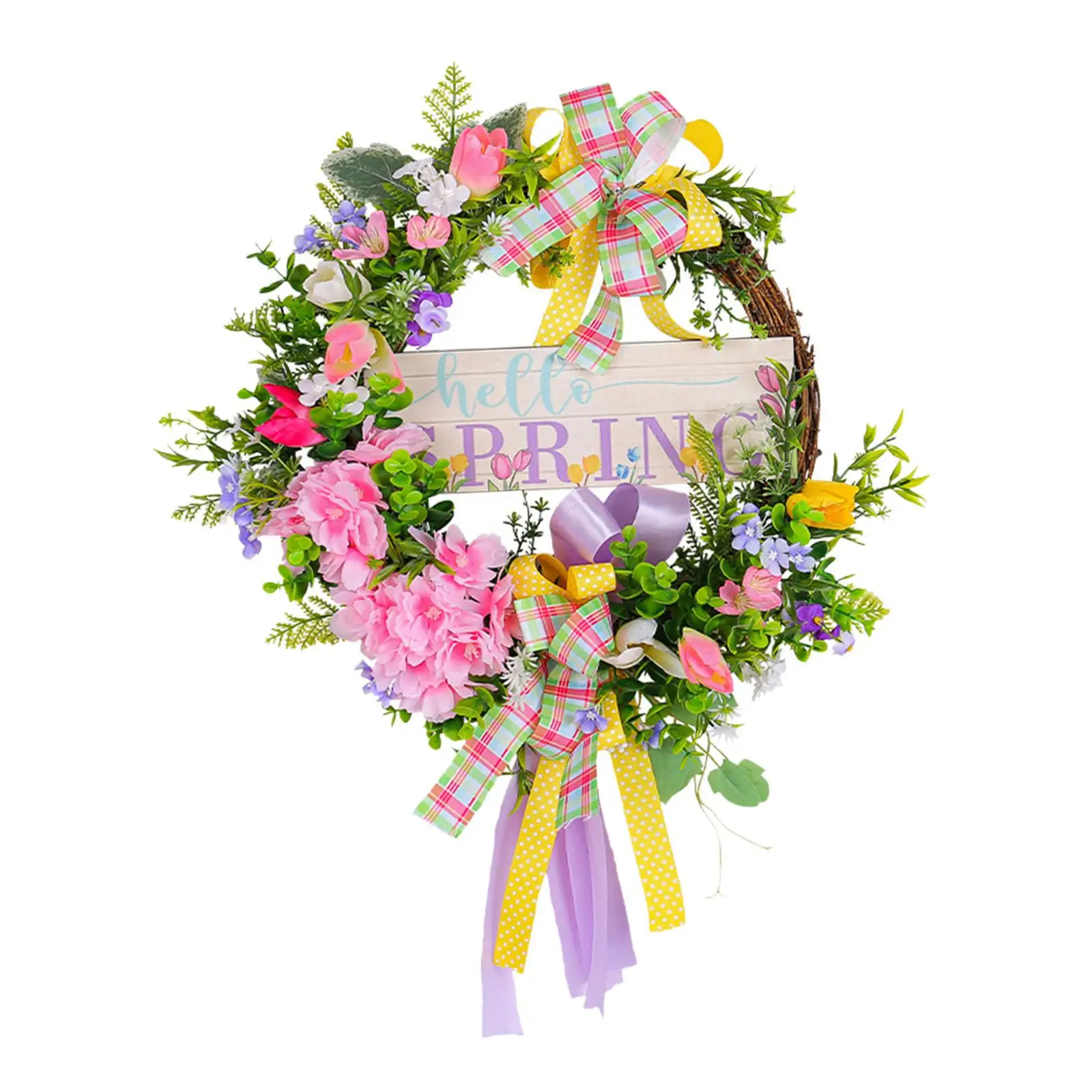 Spring Wreath Festival Atmosphere Decoration Simulation Wreaths Floral Hoop for Windows Porch Window Gallery Outside Outdoor