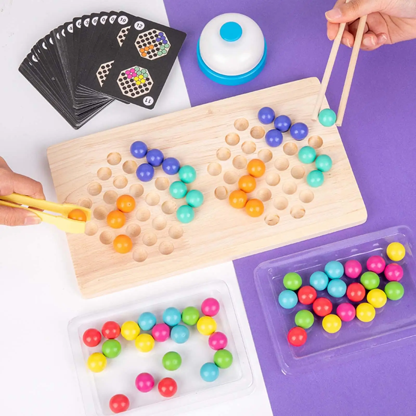 Peg Board Bead Game Puzzle Sorting Fine Motor Skill Chopsticks Clip Beads Color Sorting for Preschool Toddler Children