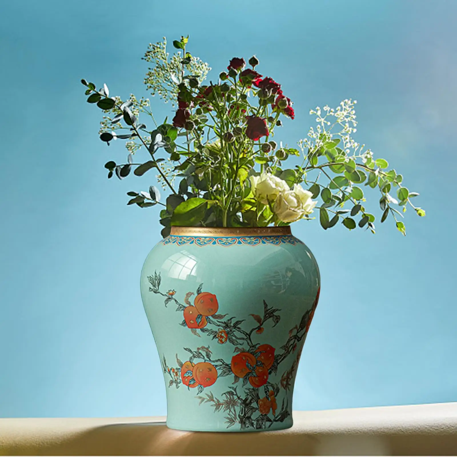 Ceramic Ginger Jar Tea Storage Jar Chinese Style for Living Room Decor