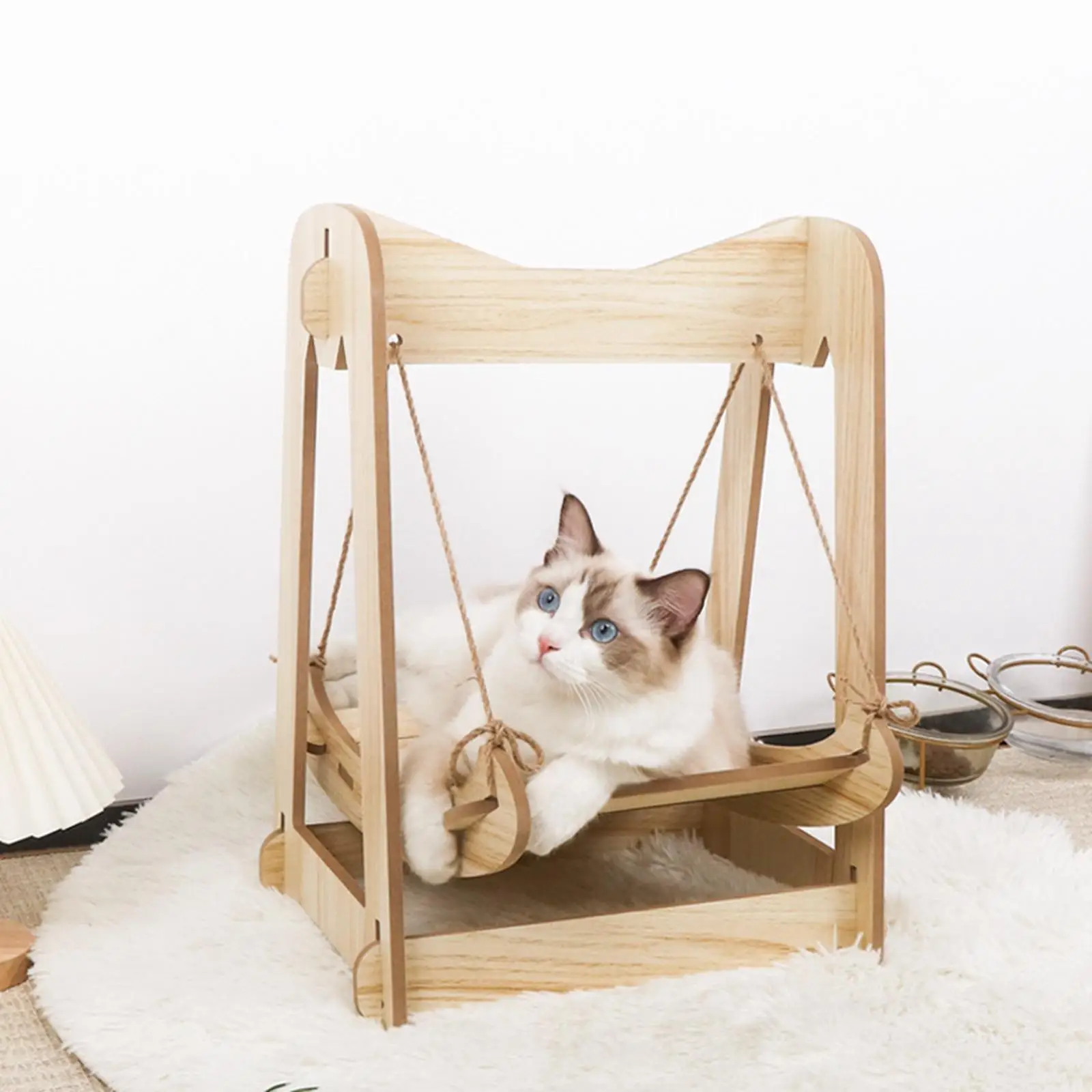 Kitty Cat Hammock Wooden Swing Sleeping Bed Simple to Clean for Small Medium Cats Durable Detachable 39x29x49.5cm Pets Supplies