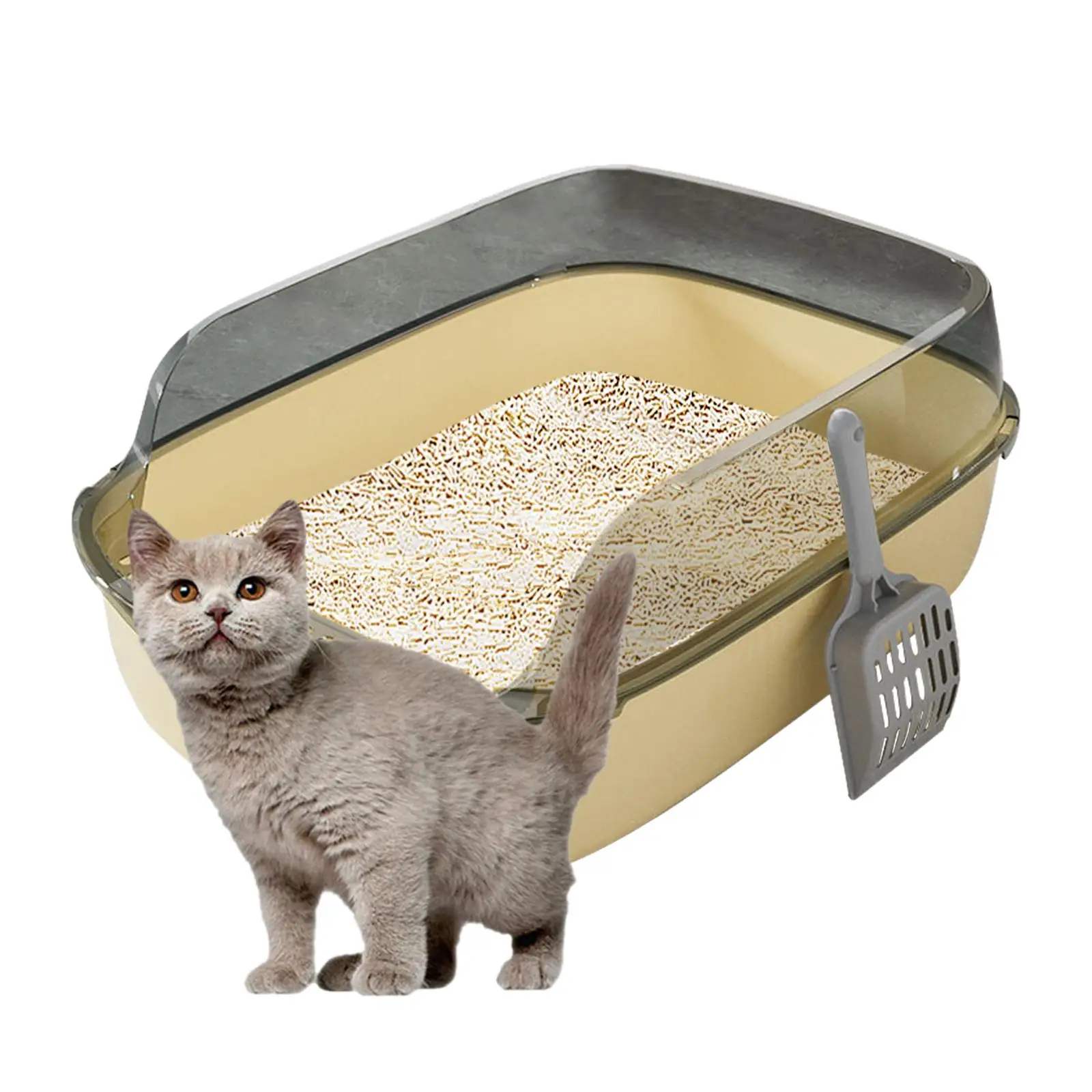 Cat Litter Box Semi Enclosed Large Stain Resistant Tall Spray Shield Detachable Anti Splash Cat Litter Tray Cat Toilet Cat Kitty