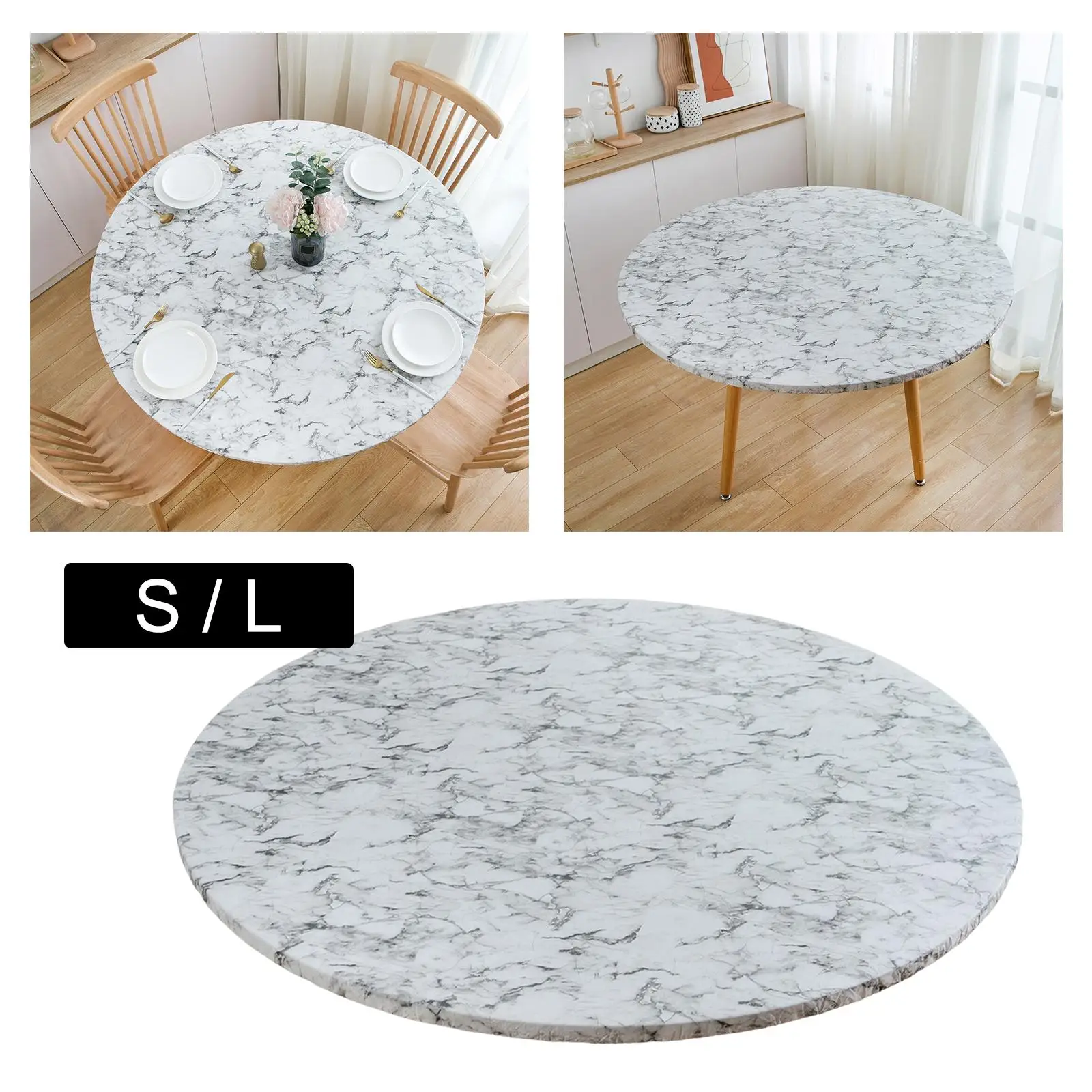 Round Vinyl Fitted Tablecloth PVC Table Cover Table Cloth Wipeable with Flannel Backing Oil Proof for Patio Table Indoor Outdoor