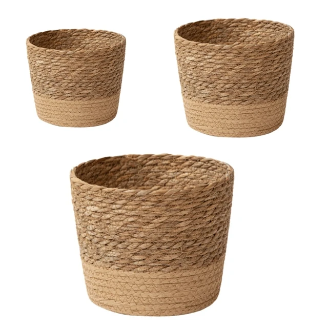 Set 3 maceteros cestas de paja para plantas con interior impermeable