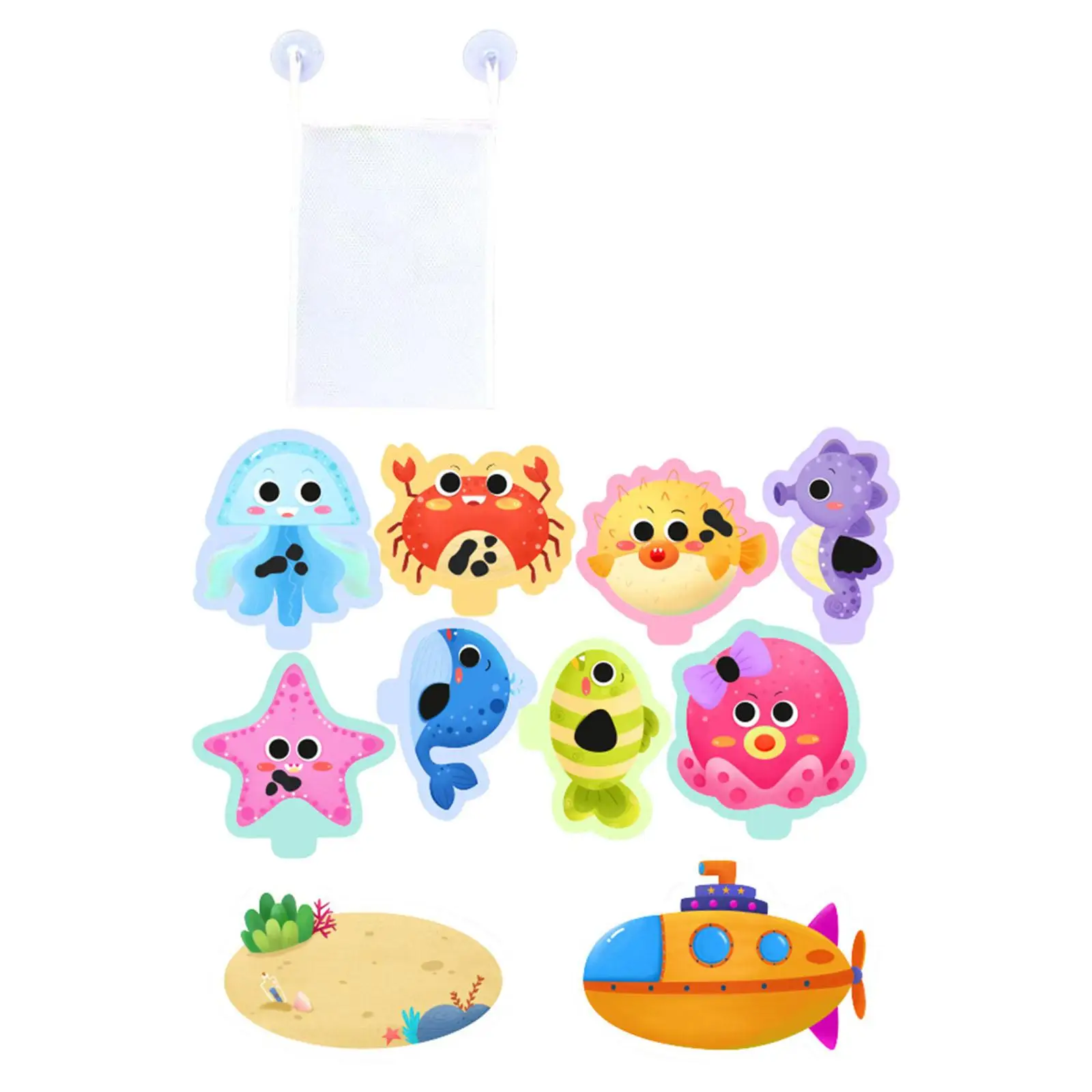 10x Early Education DIY Sticker Puzzles Toys with Storage Bag Cognitive Preschool Game Baby Sea Animal Bath Toys for Kids