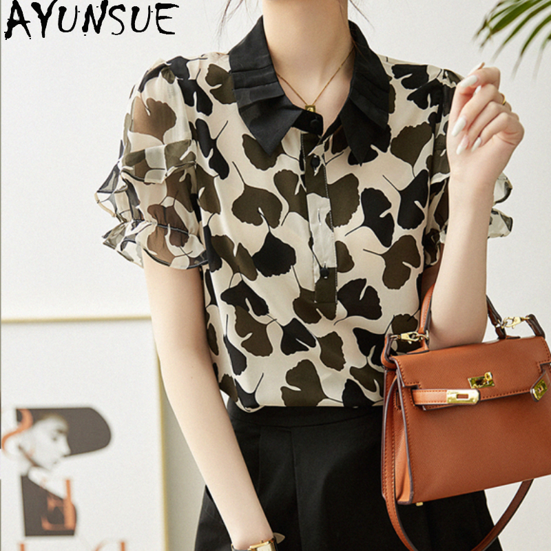 AYUNSUE-elegante camisa de seda mulberry para mulheres,