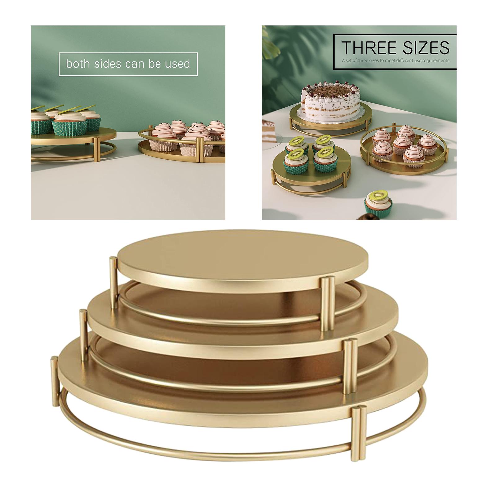 3 Pieces Gold Metal Cake Stands Fruit Plate Round Elegant ,20cm 25cm 30cm