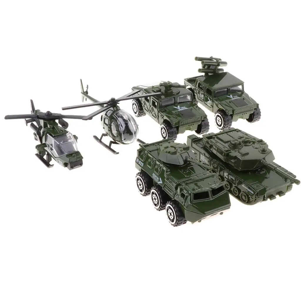 6 Pieces Army Vehicle Toy Set 1:87 Diecast Alloy  Model Car Playset  Truck for   for Kids