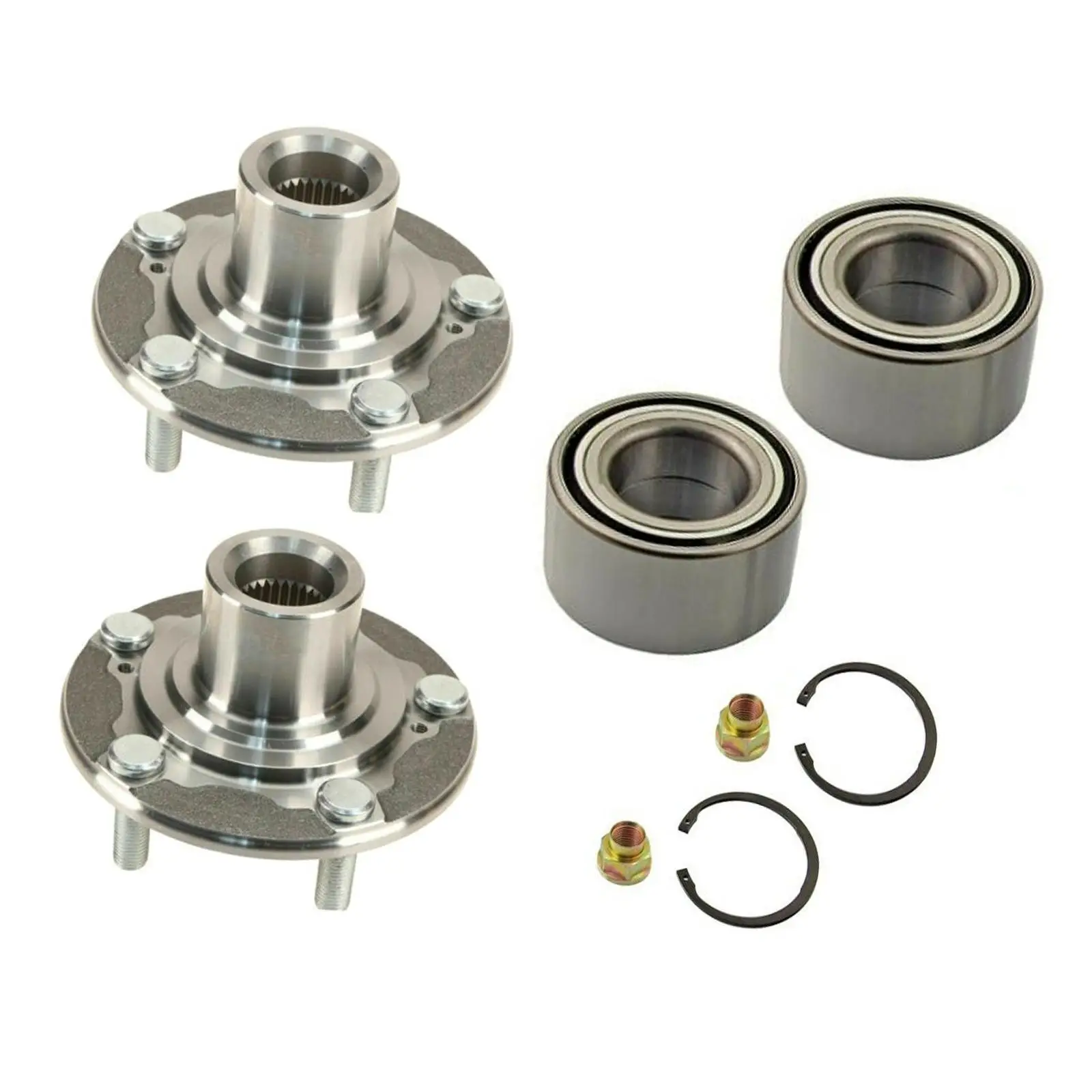 2x Front Wheel Hub and Bearing Repair Kits Professional Easy to Install with Retaining Clips Nuts 510118 for Honda Accord