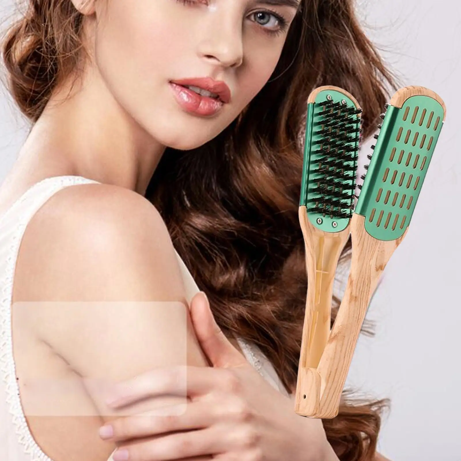 Double Sided Hair Brush Comb Straightener V Shape Detangler Anti-Static Hair Straightening Comb Brush Clamp for Hair Styling