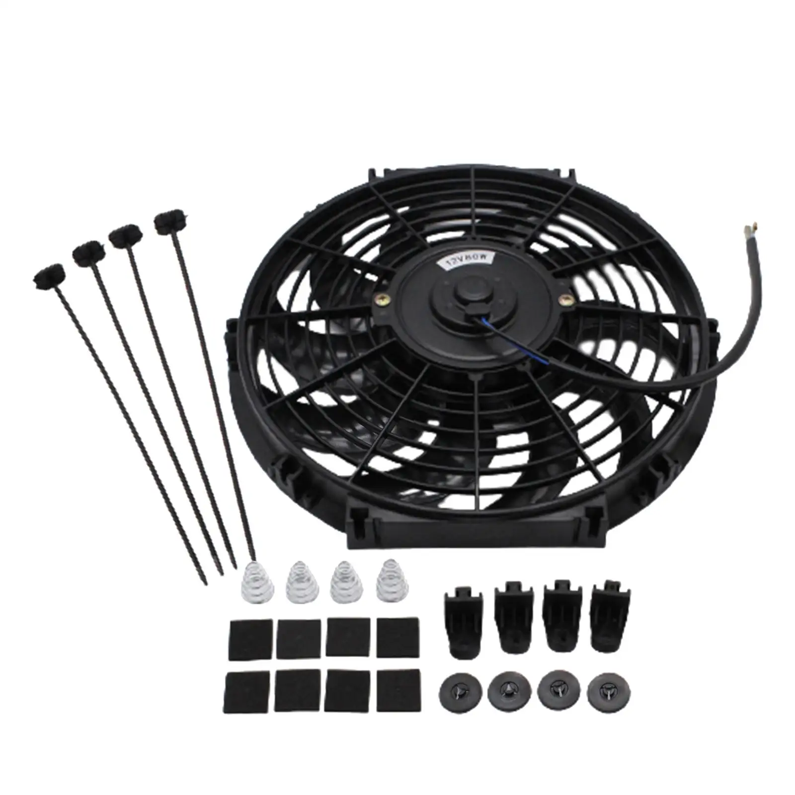 Electric Radiator Cooling Fan 12V Black Wide Curved 10 Blades with Mounting Kit Push Pull Universal 12inch for Truck Pickup