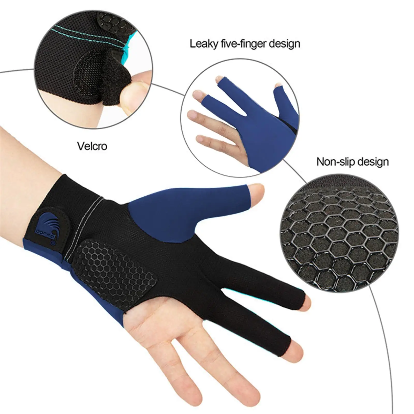 Non Slip 3 Finger Billiards Gloves High Elasticity for Player Glove