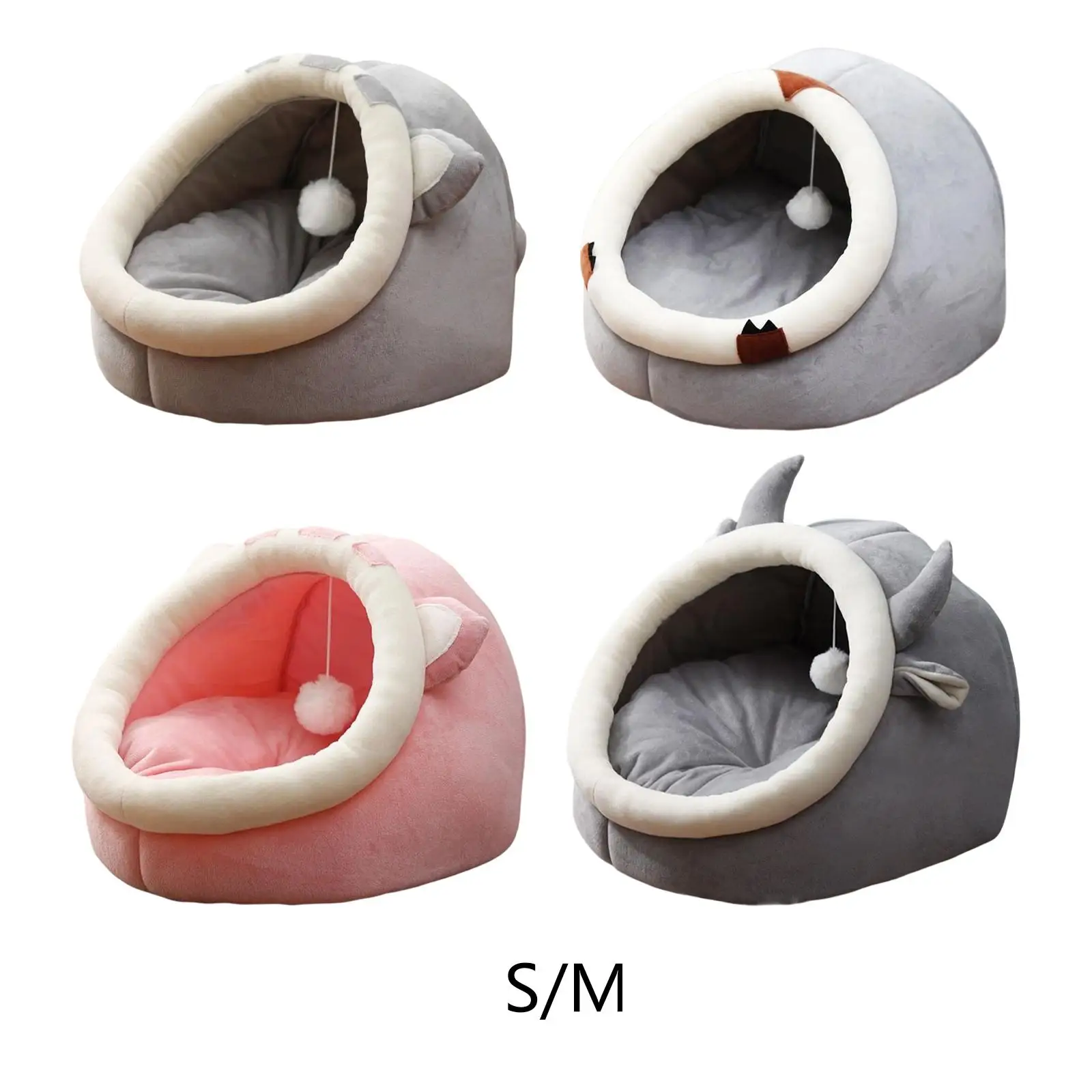 Large Cave Bed Pet House with Ball Toy Basket Soft Hideout Anti Slip Bottom Dog Sleeping Bed Comfortable for Indoor Cats