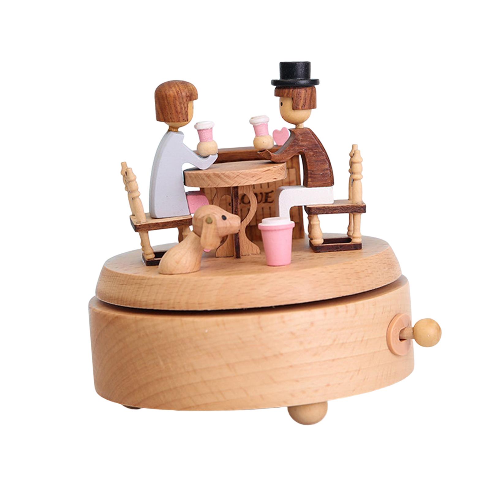 Wooden Wind up Musical Boxes Decoration Accessories Clockwork Mechanical Music Movement for Friend Girl Family Home Desktop