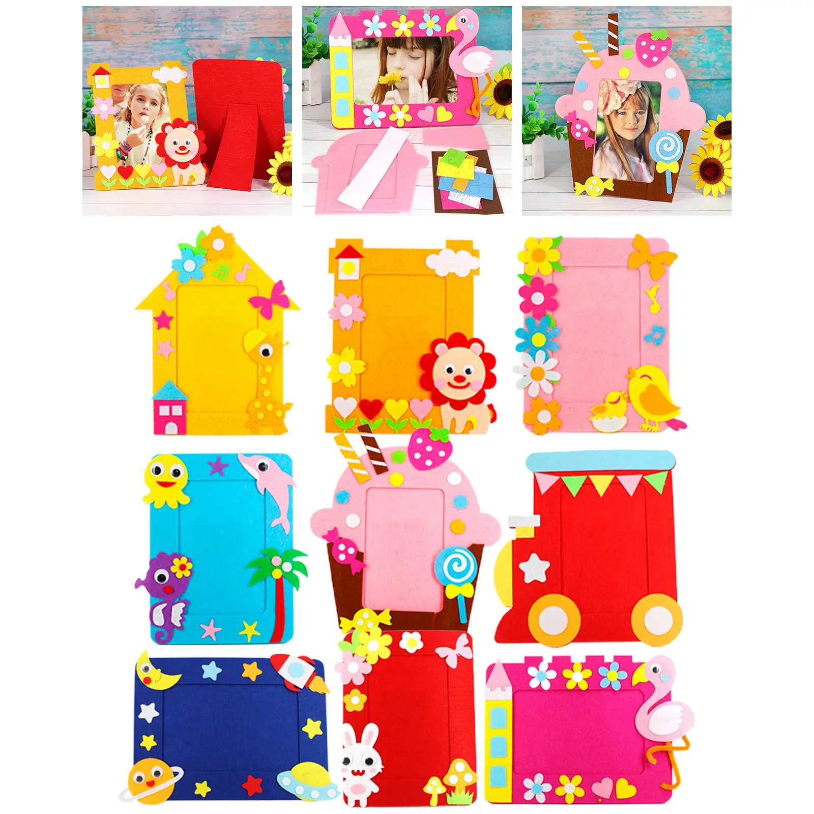 9x 3D Picture Frames DIY Kids Arts Non Woven Handmade Stickers Children Gift