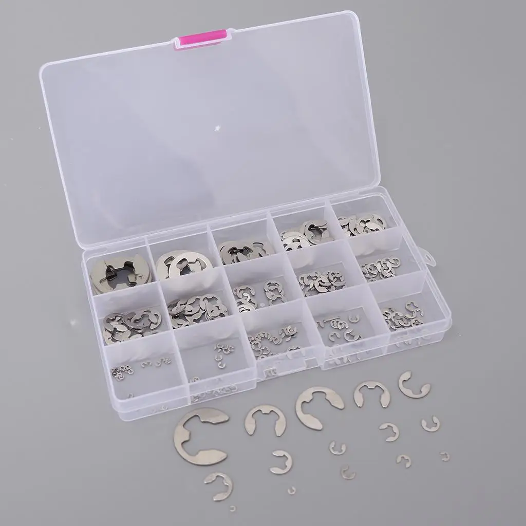 225PCS 304 E-Clip Circlip External Retaining Ring Assortment Kit -1.2mm to 15mm