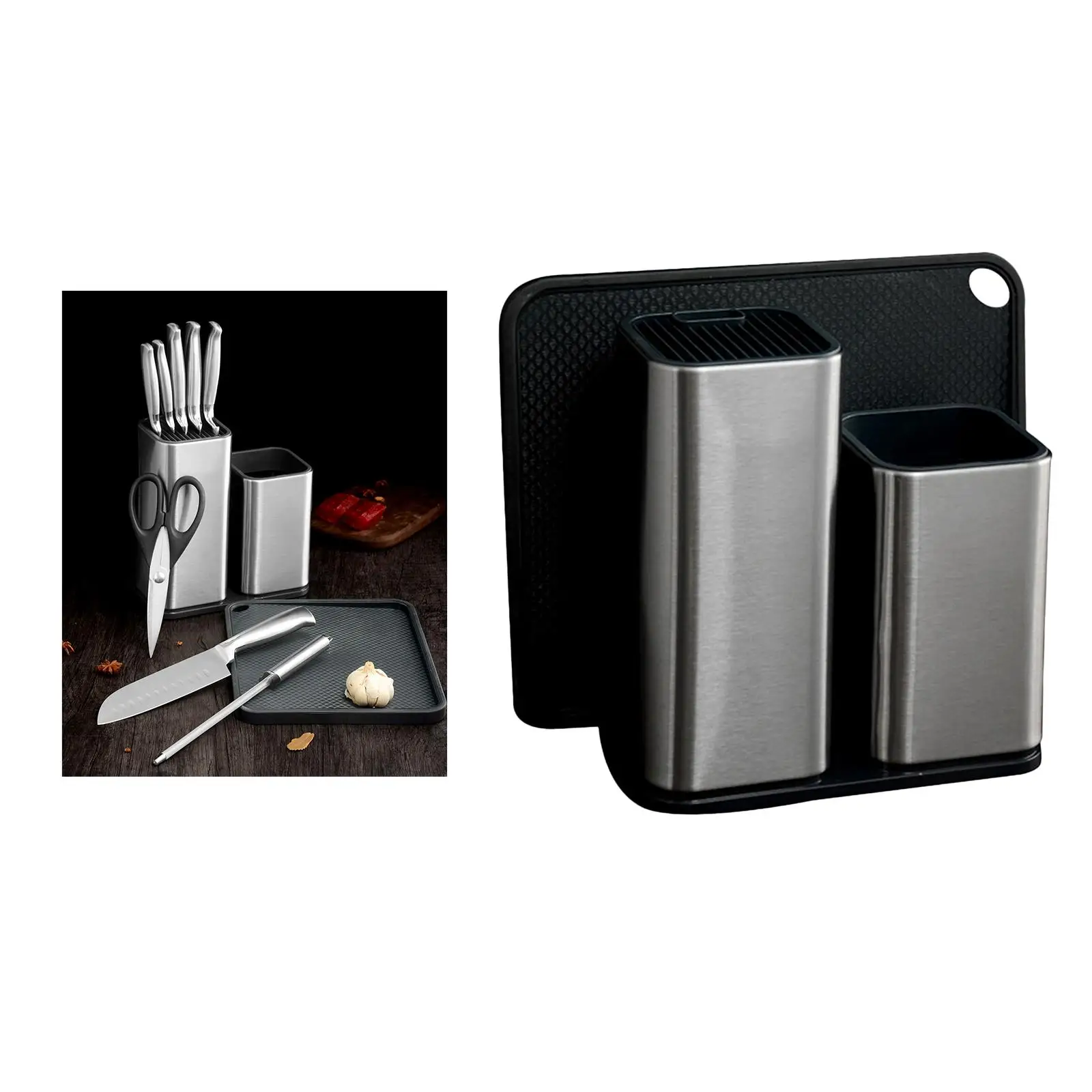Stainless Steel Knife Block Holder Save Space Keep Tableware Cleaning Knife Organizer Slot Design