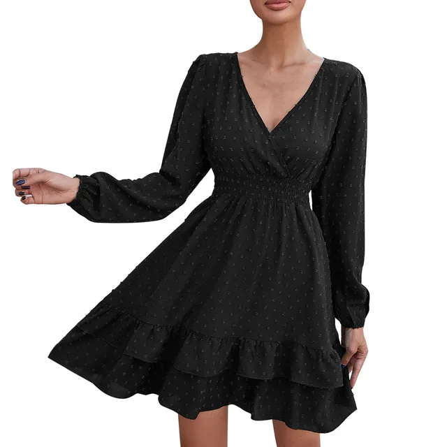 SMihono Clearance Casual Mini Short Dress Print Loose Hollow Long Sleeve  Womens Plus Womens Tops Lace Patchwork V-Neck Female Outwear Black M 