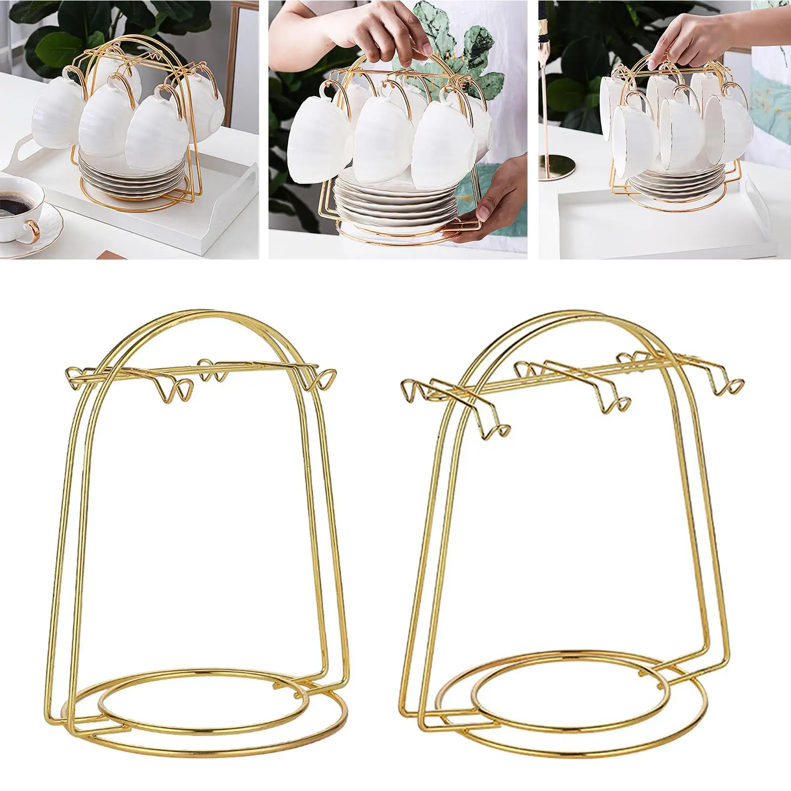  Saucer Display Rack Durable with Hook Stainless Steel Cup Rack Cup Holder for  Organizer Decoration Stand