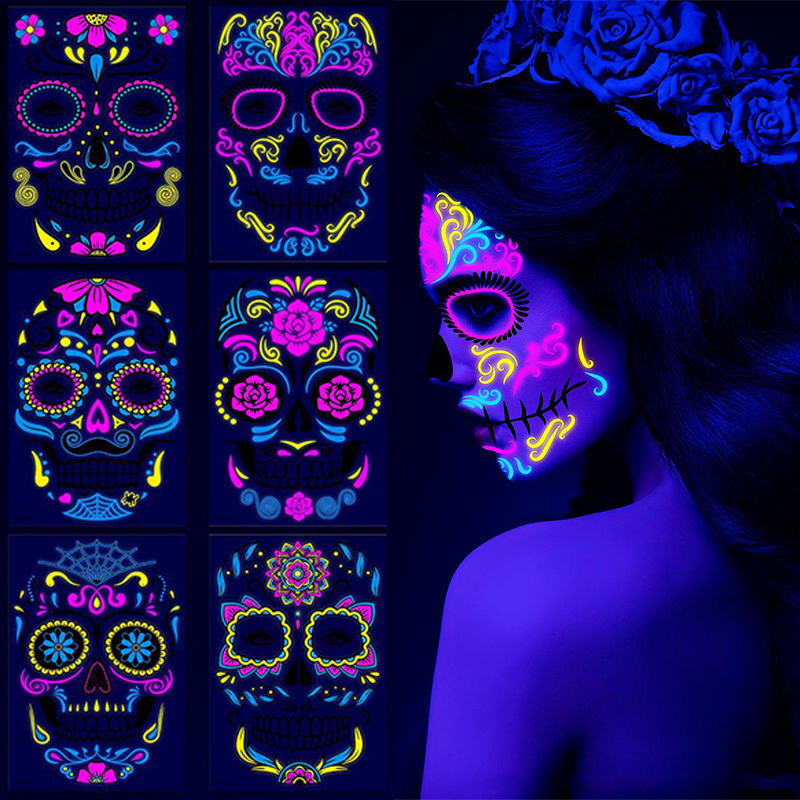 Best of Day Of The Dead Temporary Fluorescent Face Tattoos Halloween Sticker Flower False Tattoo Festival Party Body Sticker Waterproof Reviews & Tips