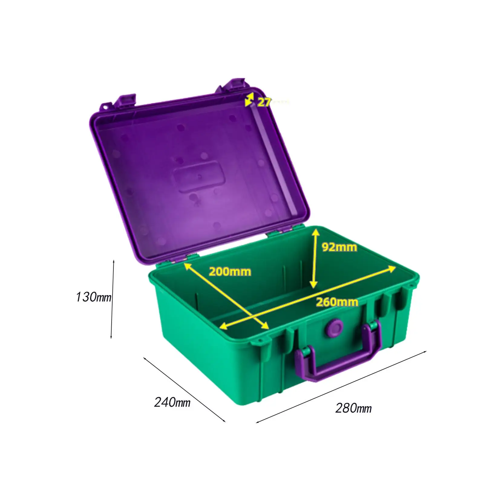 Sealed Waterproof Box Violet and Green 280x240x130mm Hardware Equipment Storage Portable Impact Resistant Weatherproof Hard Case