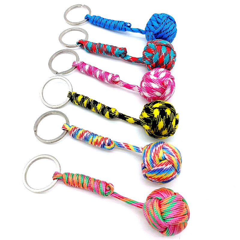 Description Picture 5 of itemMilitary Parachute Wooden Bead Woven Rope Ball Keychain Paracord Lanyard Key Ring Monkey Fist Key Chains Outdoors Survival Tool