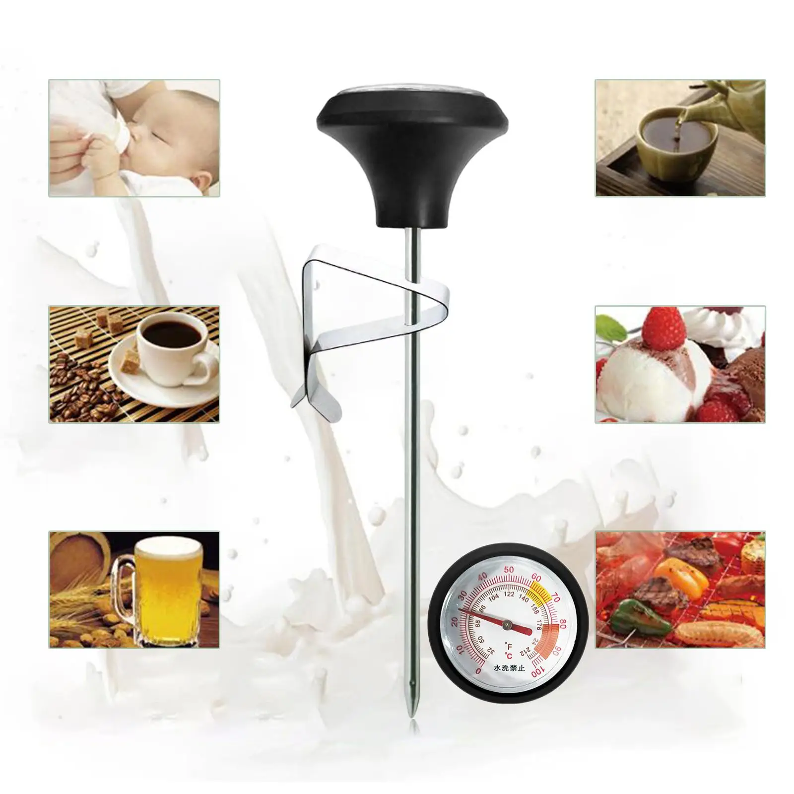 Portable Kitchen Food Probe Thermometer with Clip for Grill Baking Cooking