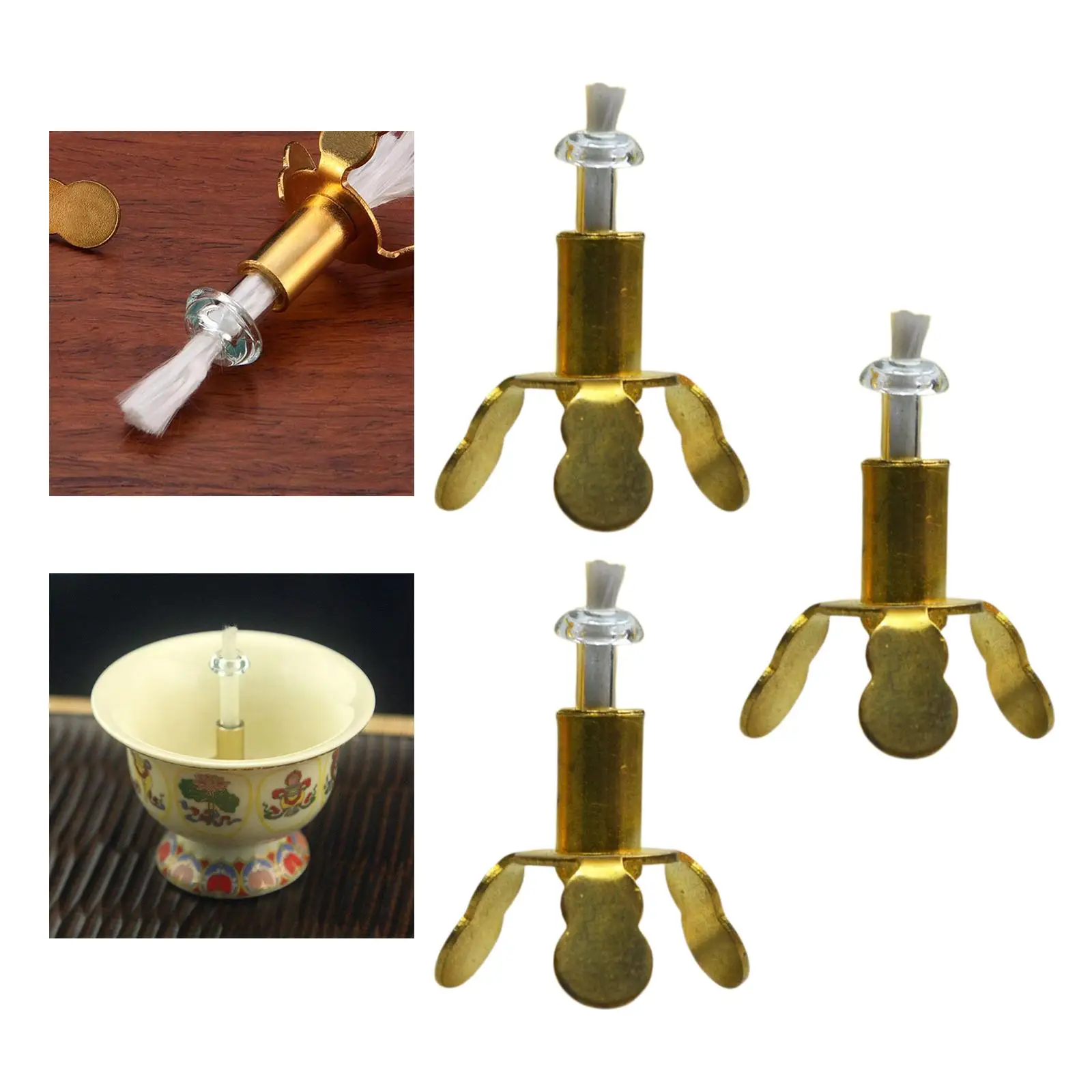3Pcs Oil Lamp Wick Holder Copper Alloy Stand Shelf with Wicks for Homemade Proposal Wedding DIY Oil Lamp Long Light Accessories