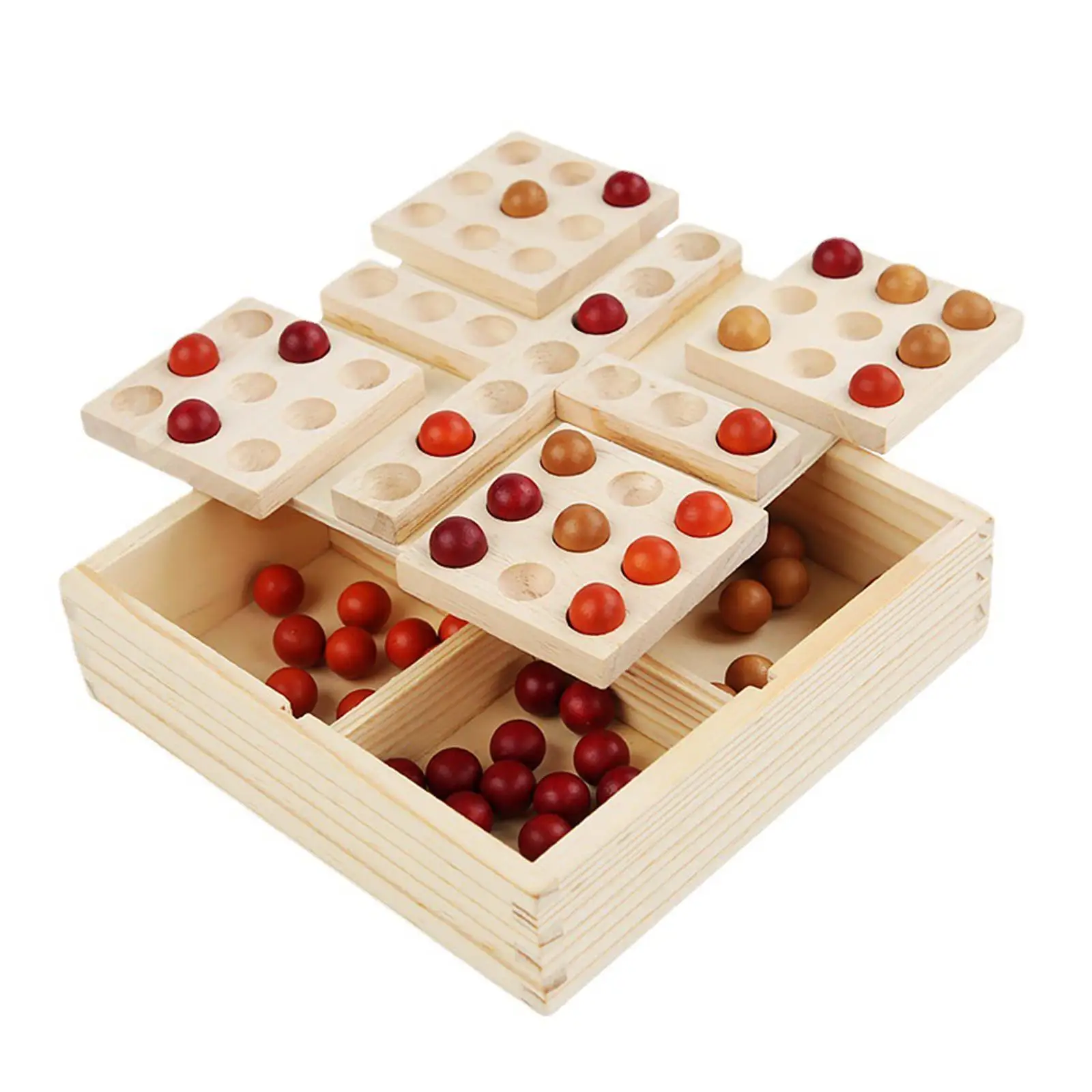 Wood Rotate Gobang Parenting Puzzle Board Game with Beads Travel Interactive Gobang Chess Puzzle Game for Game Gift Party Favors