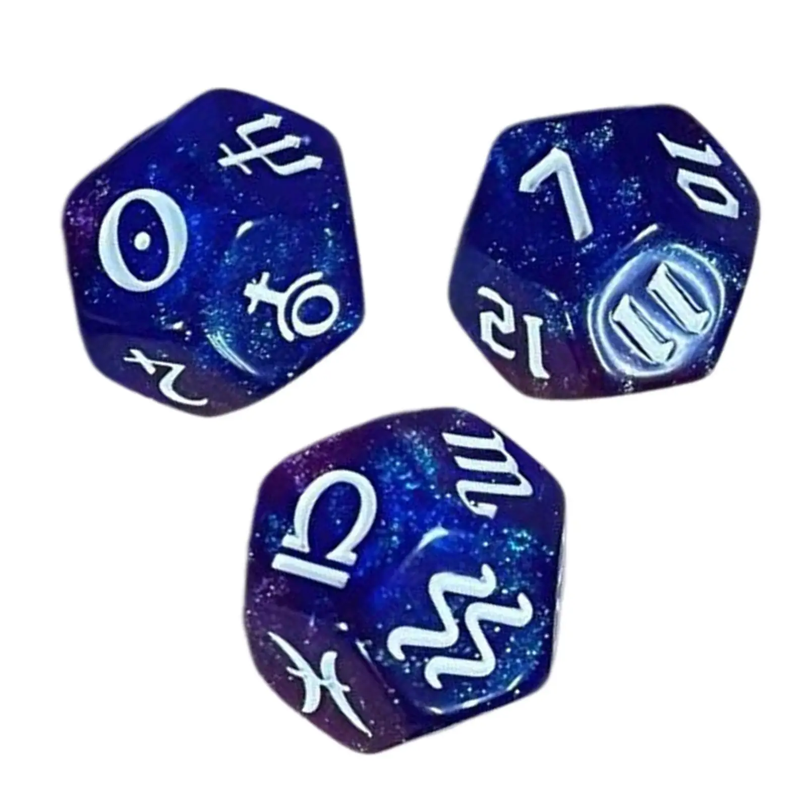 3 Pieces Polyhedral Dice Set Collection Acrylic Constellation Sign Dice for Family Gathering Gaming Accessory