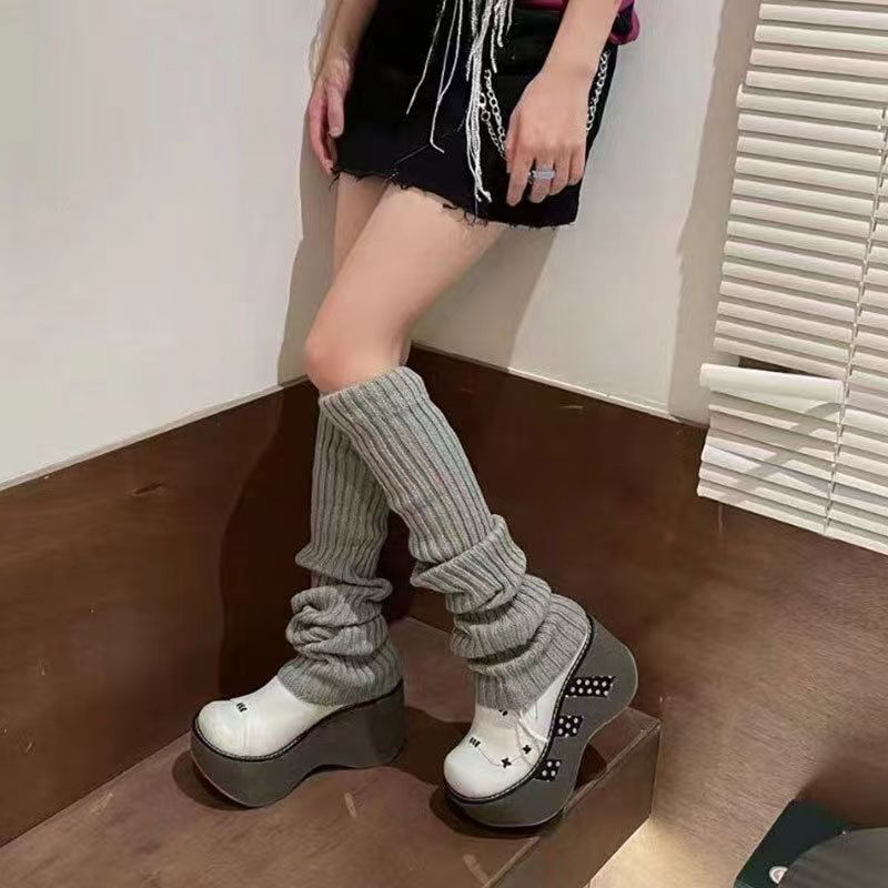Description Picture 5 of item40//50/70cm Knitted Long Socks Leg Warmers Thickened Wool Leg Cover Winter JK Lolita Socks Y2K Fashion Clothes Accessories