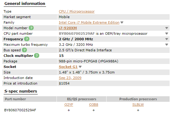 8m, 2.00-3.20 ghz, CPU slblw i7 920xm