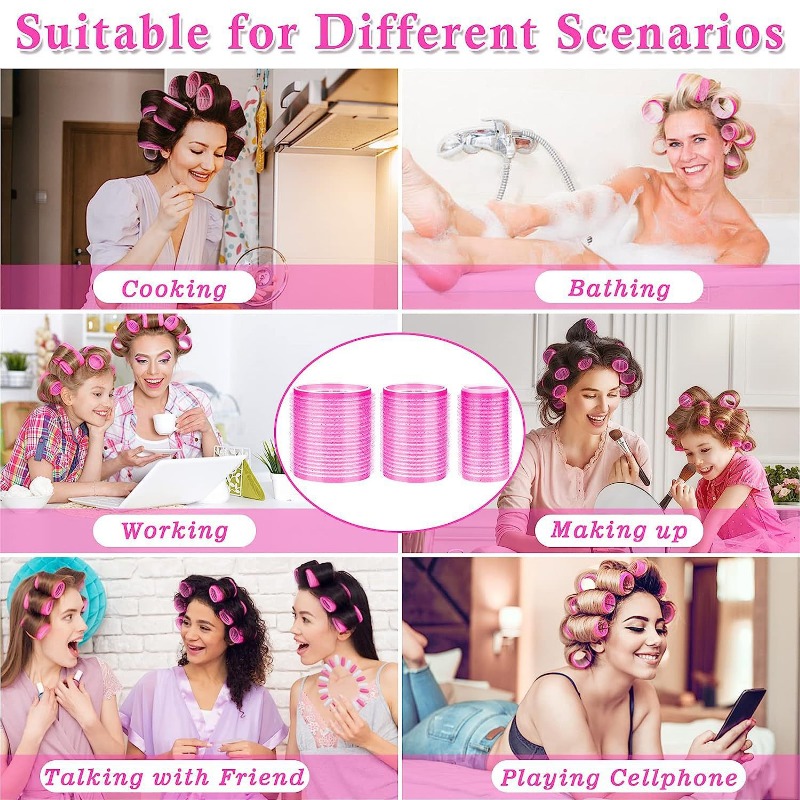 Description Picture 4 of itemBlack Self Grip Hair Rollers with Clips Heatless Hair Curlers No Heat Hair Bangs Volume Hook & Loop Styling Tools