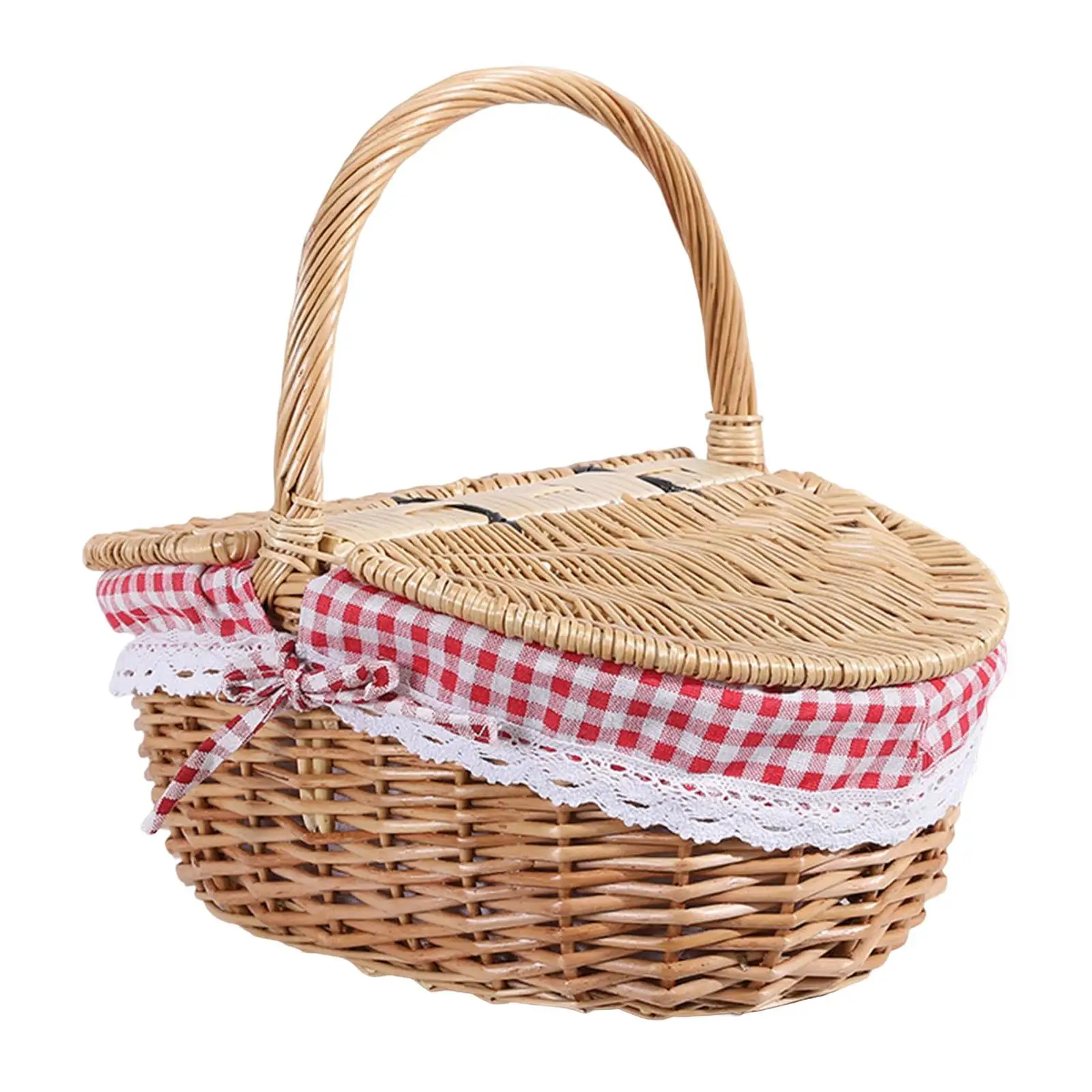 Wicker Picnic Basket Storage Hamper, with Lid Handle Shopping Basket, Container for Camping