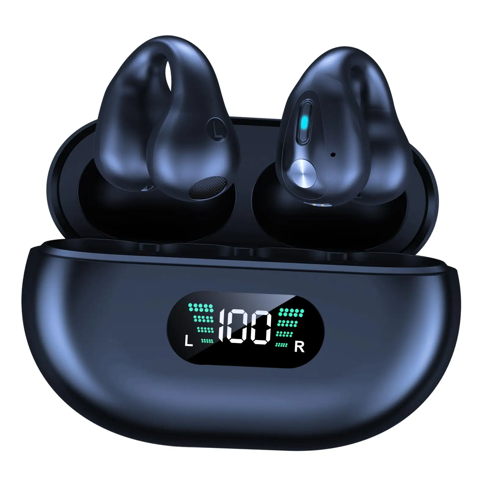 Ear Clip Headphones Stereo Sound with Charging Case Noise Reduction Handsfree Calling V5.3 Headsets for Running Driving