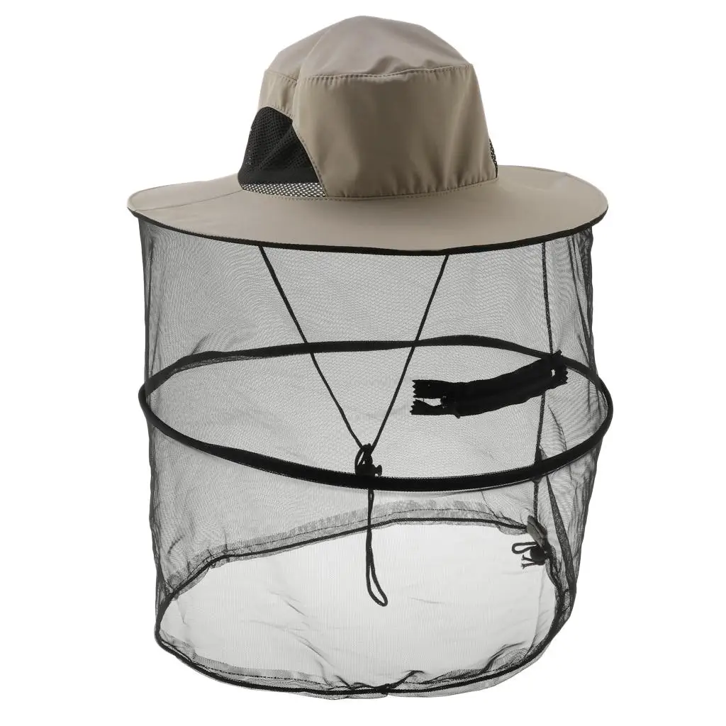 Outdoor Hat with Head Net Mesh Face Protection, Fishing Sunhat Bucket Cap, Hunting Beerkeeping Travel Hiking