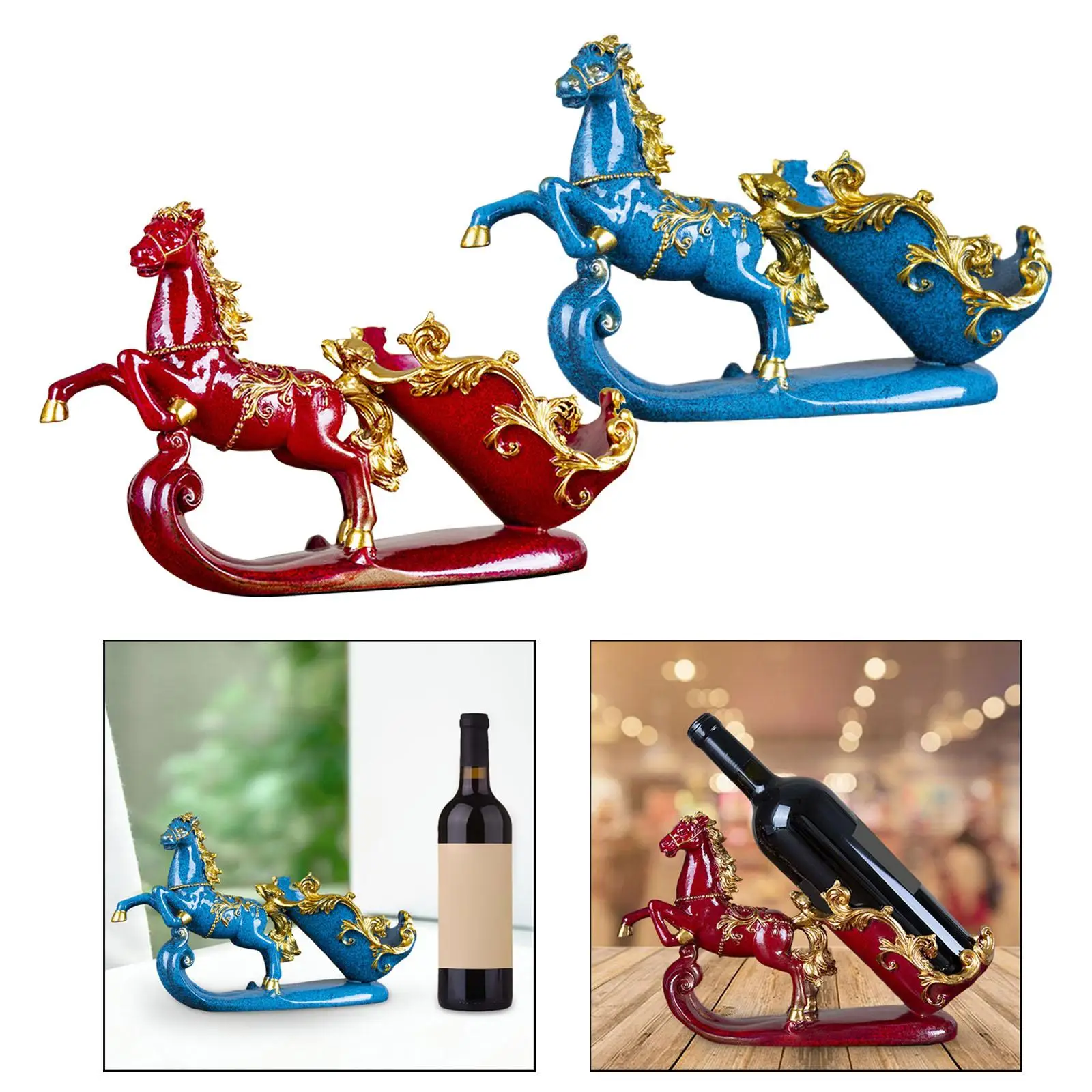 Storage Holder Retro Style Champagne Holder Single Bottle Shelf Horse Figurines for Countertop Tabletop Party Home Gifts