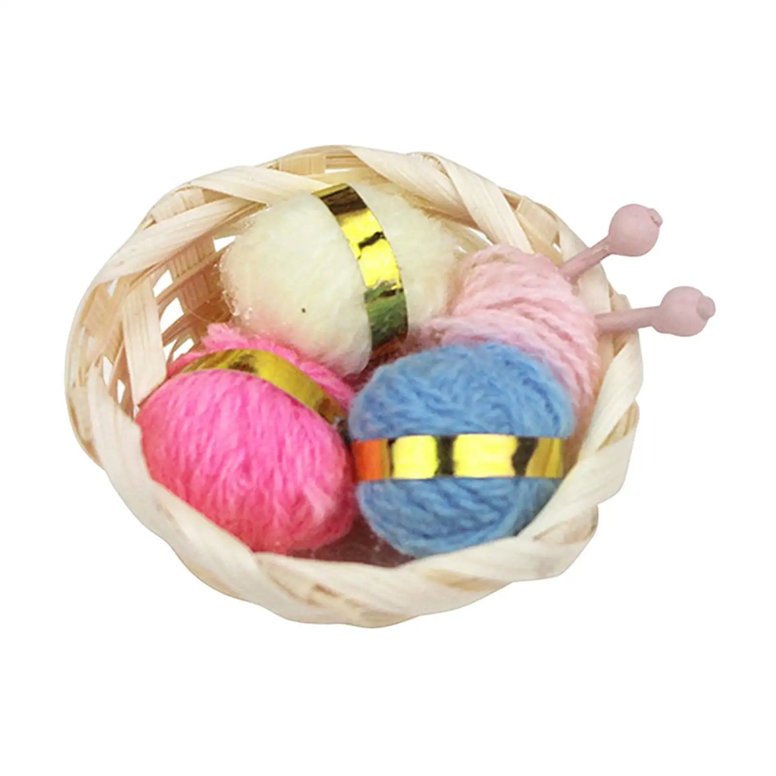 1/12 Dollhouse Woolen Yarn in Basket Craft Project Simulation Craft Yarn for Dollhouse Decor Desktop Ornaments Pretend Toy
