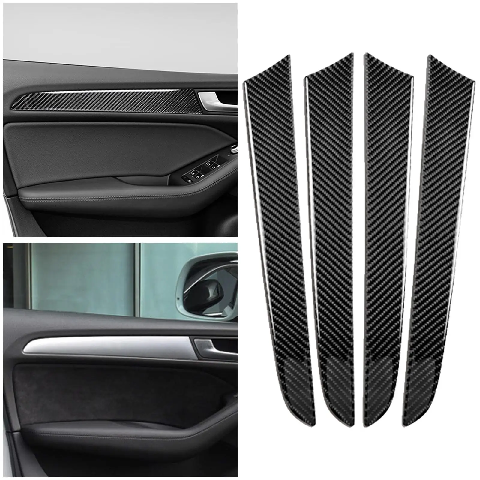 4x Car Interior Door Handle Panel Sticker Accessories Decorative Carbon Fiber Inner Strips for Audi Q5 8R sq5 2010-18