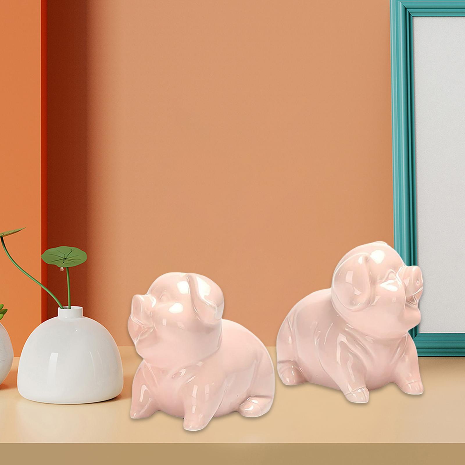 2 Pieces Piggy Figurine Cute Pink Pig Statue for Home Office Desk Decor