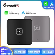 Podofo Wired To  Wireless CarPlay AI Box Android Auto Adapter For ALL Car Universally Plug And Play CarPlay Dongle Ai Voice WiFi