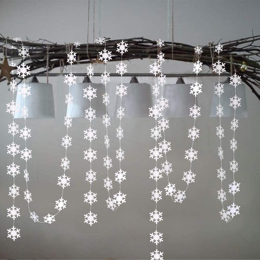 4M Silver Gold Snowflake Garlands for Christmas Tree Hanging Decor Winter Wonderland Party Fake Snow Decoration Paper Streamers