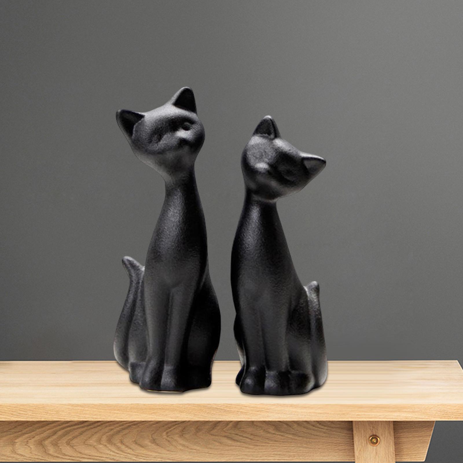 2pcs Modern Cat Statues Fireplace Kitten Figurines Bookshelf Home Decoration