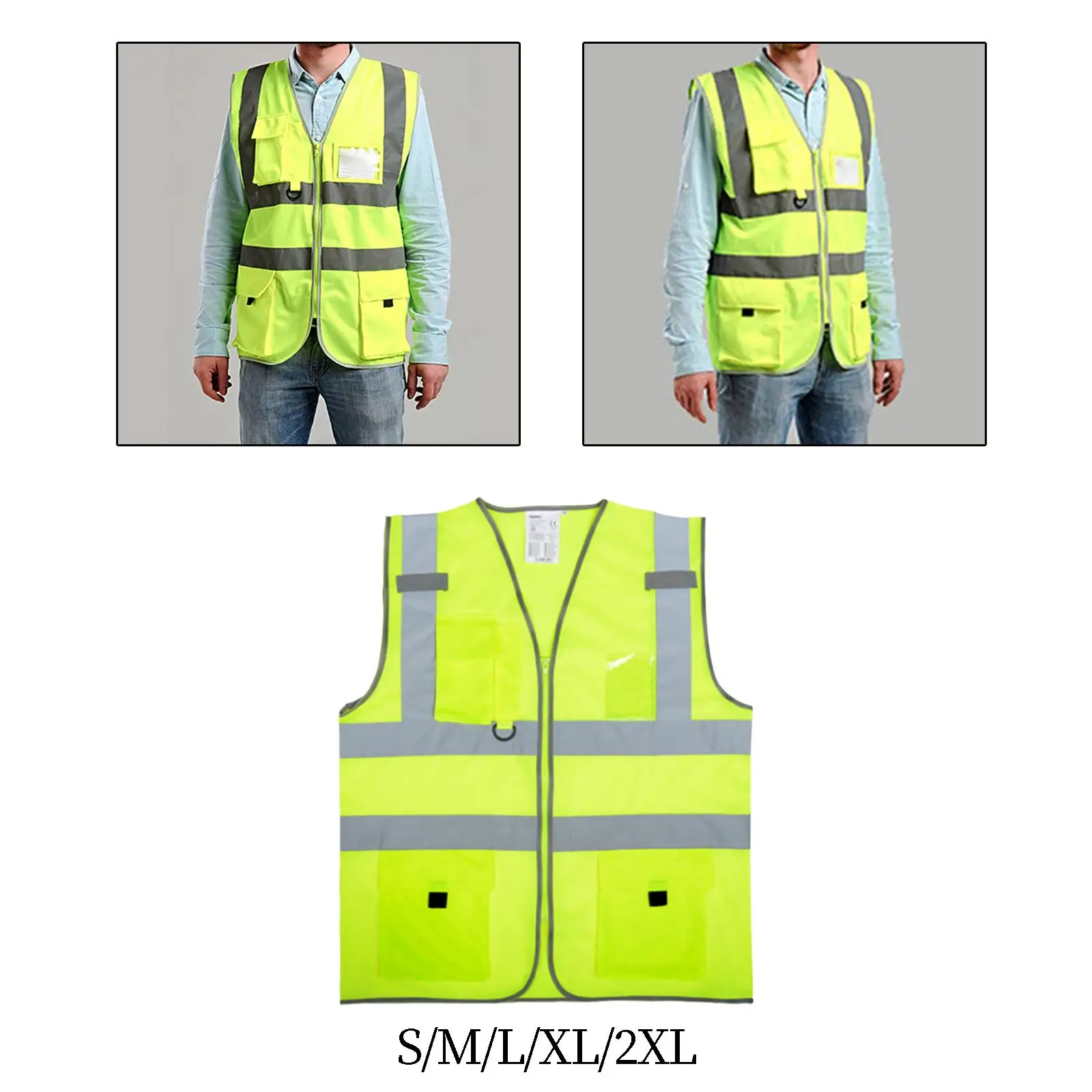 Reflective Vest Multi Pocket Highlight Reflective Safety Jacket Engineer Vest for Racing Running Sports Workers Construction