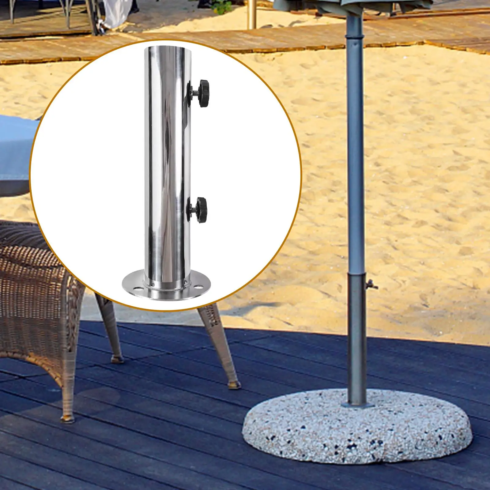 Deck Umbrella Base Stand Fits 38mm 48mm Post Adjustable Stainless Steel Umbrella Mount for Garden Pontoons Lawn Beach Outdoor