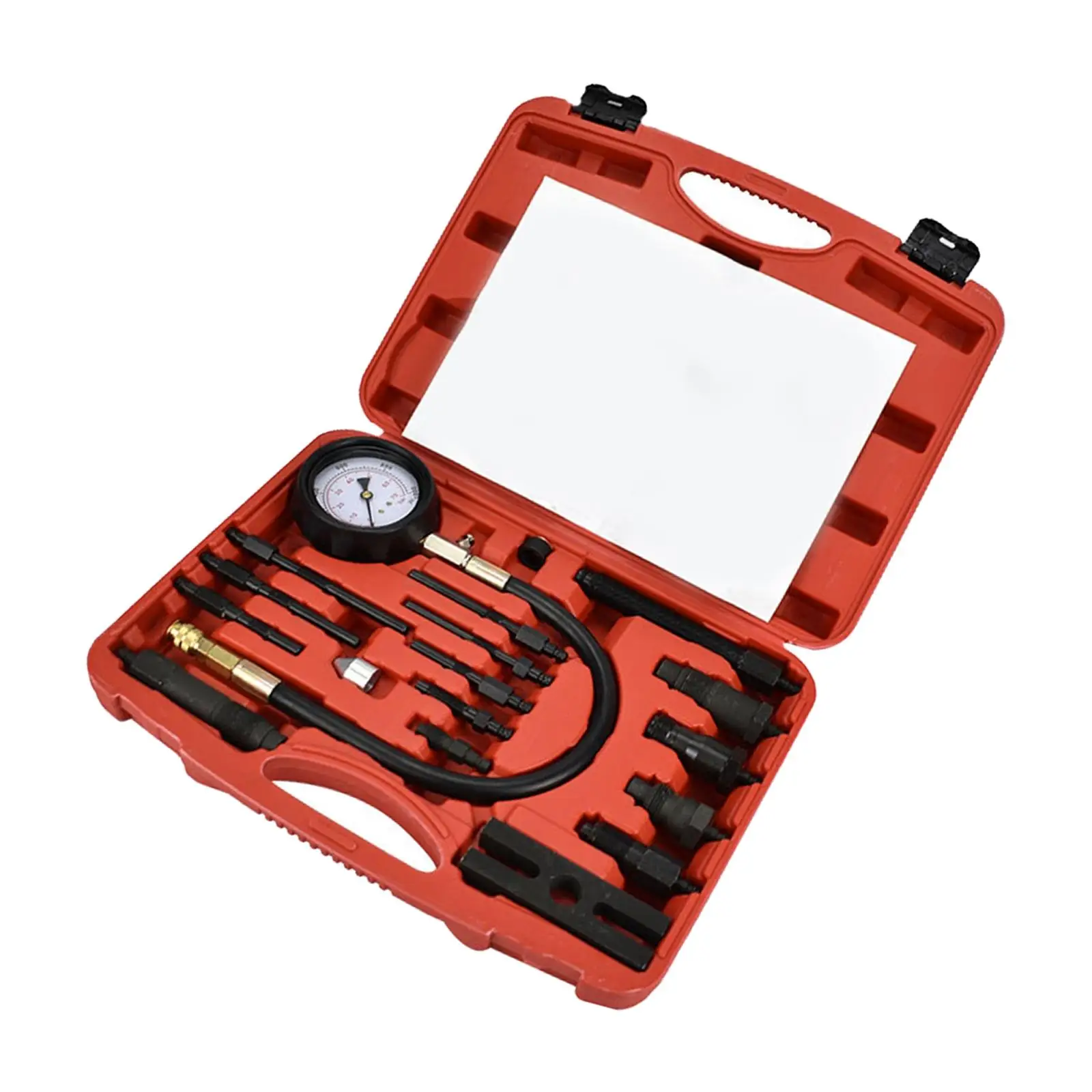 17 Pieces  Engine Cylinder Compression Tester Tool, Professional Dual Scale 80 mm Diameter Test Swivel End Quick Coupler Set