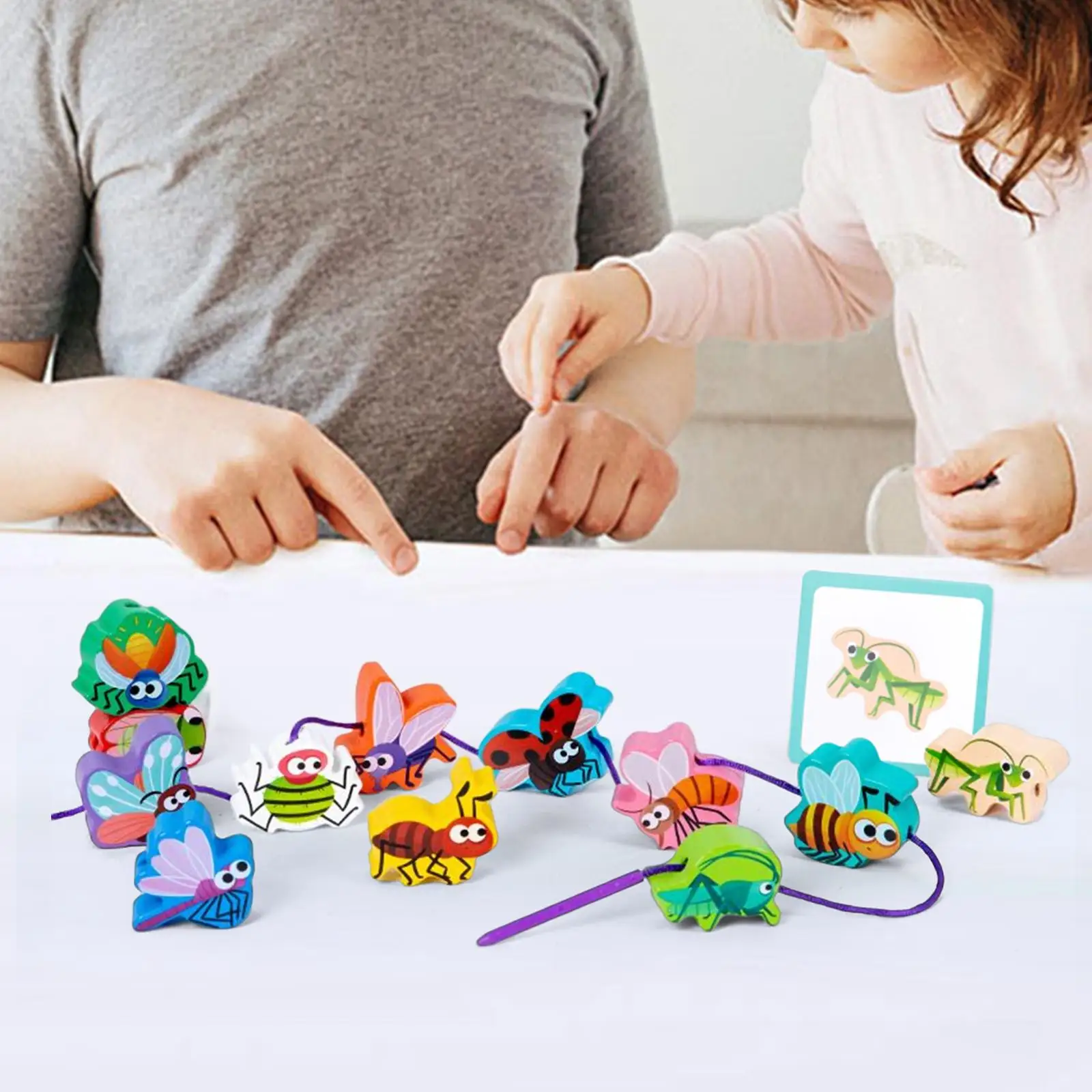 Animal Blocks Threading Toy DIY Aninmal Shape String Bead Game for Preschool