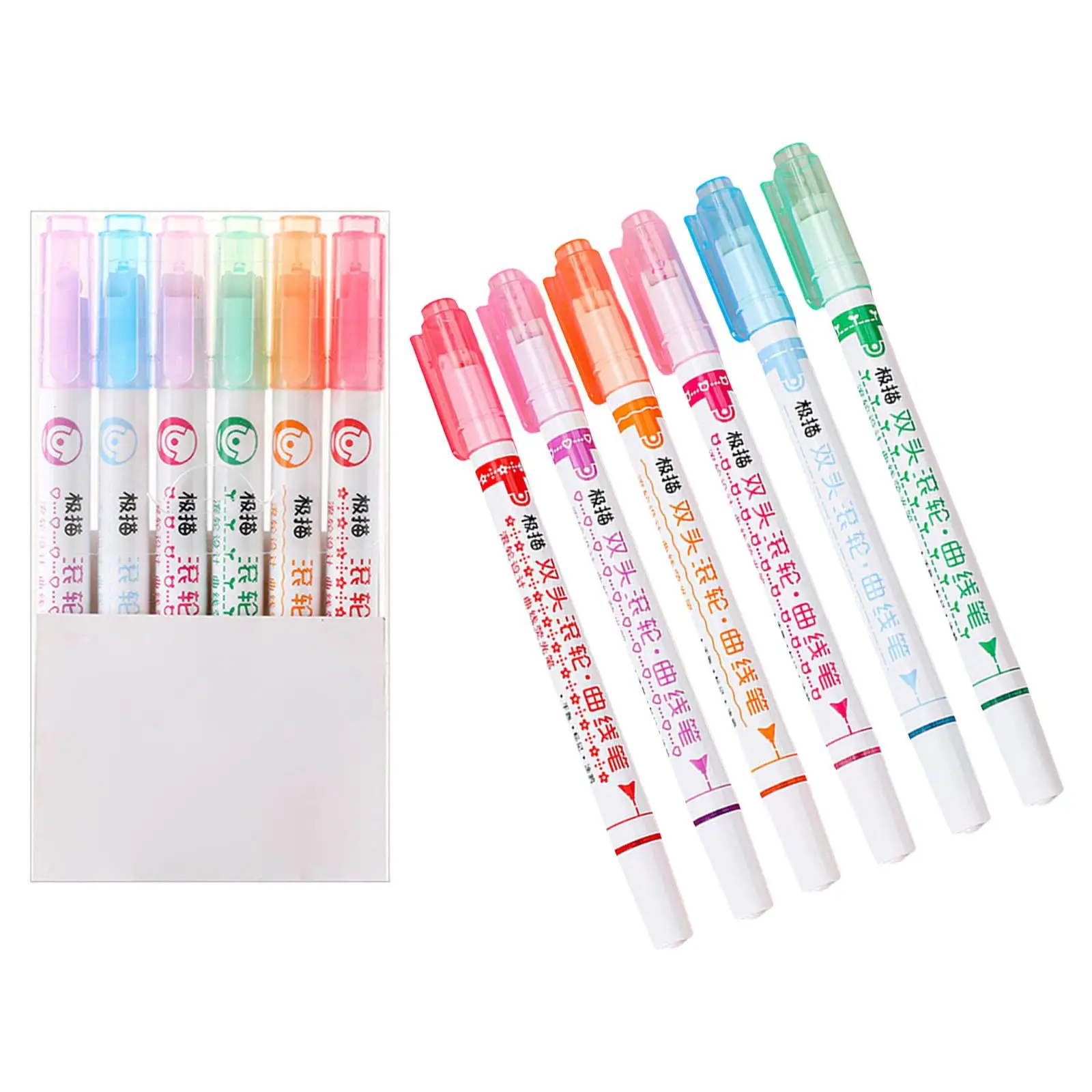 6 Pieces flower dots Line Shaped Highlighter Pen Different Colors Marker pen Office Journaling Scrapbook Drawing Marker